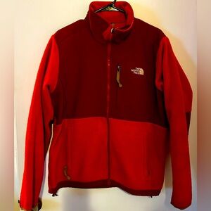 Northface two-toned orange and red zip-up fleece jacket